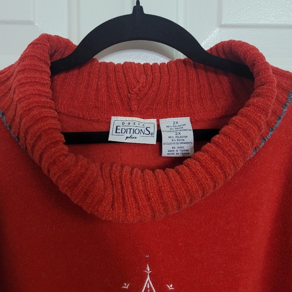 Basic Edition Red Christmas Sweater Cowl Neck Snowflake Print Size 2X - Picture 3 of 6
